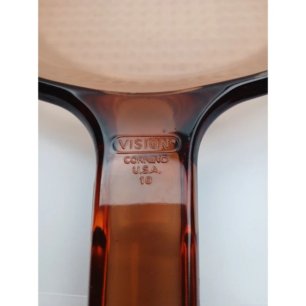 Pyrex Corning Visionware Amber Frying Pan, Waffle Bottom 10 Inch No Lid